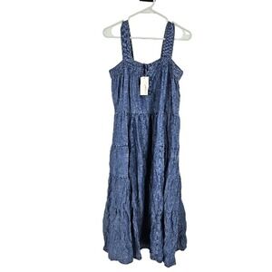 Current Air Maxi Dress Blue Chambray Denim Sleeveless Tiered Flowy NWT Size Xs